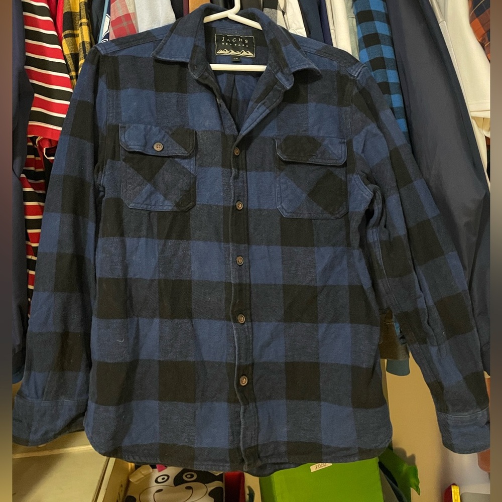 Jachs Blue and Black Plaid Flannel Men's Shirt